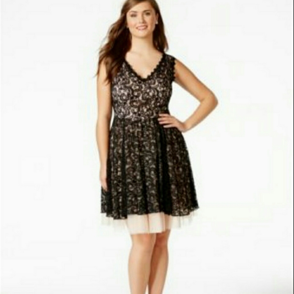 18W Plus Size Sleeveless Lace Pink and Black Dress